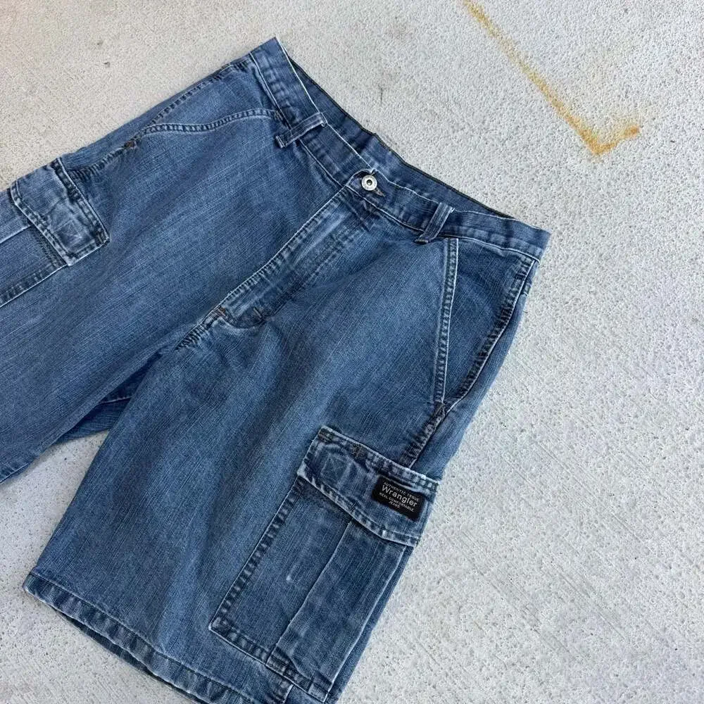 Wrangler Denim Cargo Shorts Men's Blue Y2K Baggy Jorts Workwear Size 38